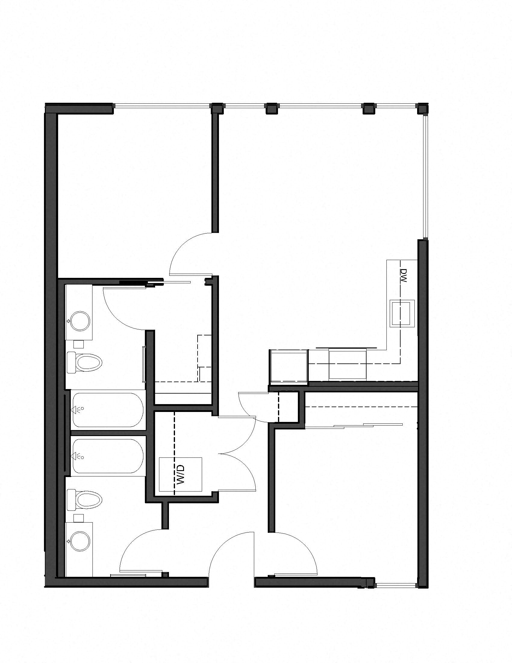 Floor plan for 2 beds, 2 baths, 798 sqft